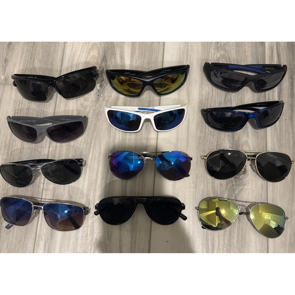 Wholesale Bulk Lot of 12 Men Sunglasses: aviator Wrap/Fishing all pairs included